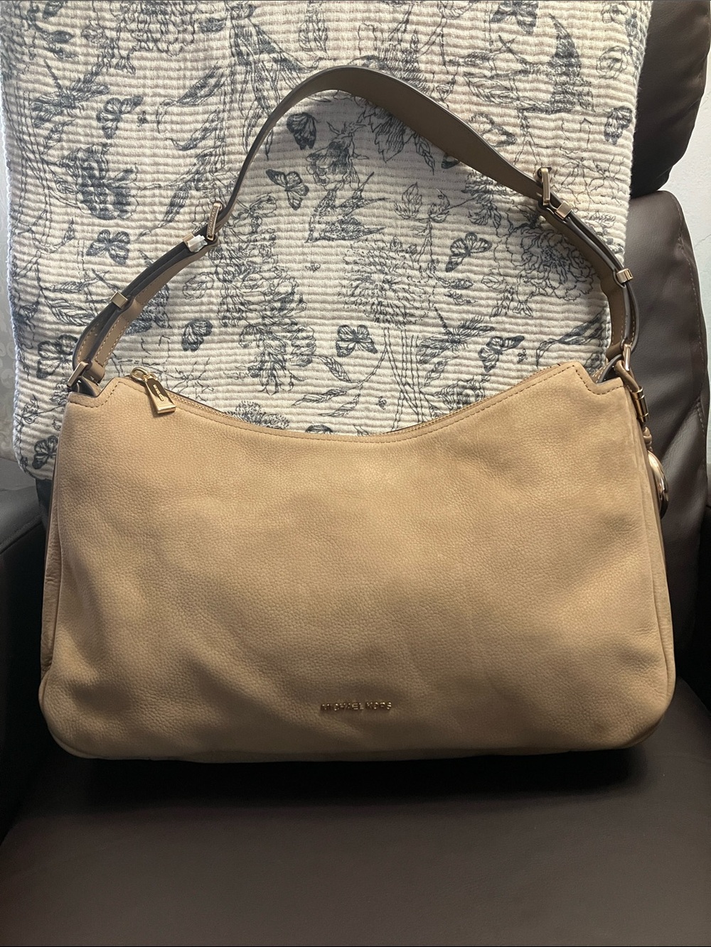 Michael Kors Taupe Pebbled Leather Shoulder Bag
